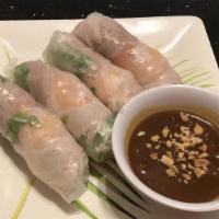 Shrimp & Pork Spring Rolls · 4 Fresh spring rolls wrapped in rice paper with peanut sauce