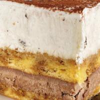 Tiramisu · almond cake, coffee soak, chocolate-almond mousse, candied cocoa nib cream