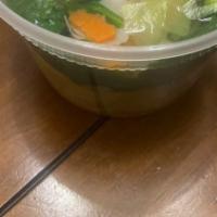 Chicken Or Shrimp Wonton Soup · Clear broth with assorted vegetables and ground chicken or ground shrimp wontons.