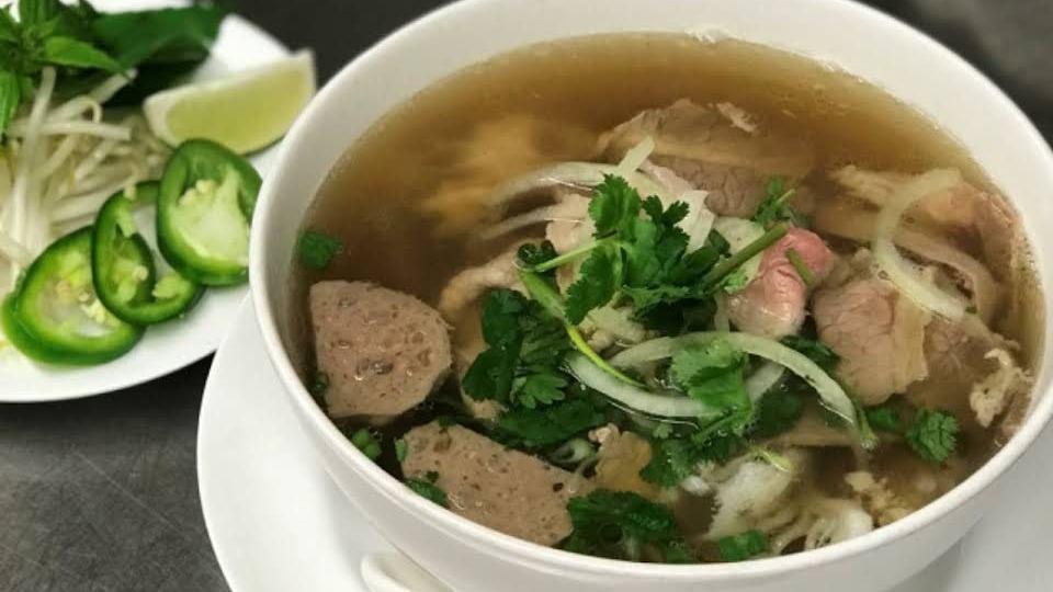 Large Beef Combo Pho With Oxtail · Large special combination with rare steak, well done flank, brisket, tendon, tripe, beef meatball and oxtail.