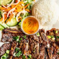 Grilled Korean Style Short Ribs Rice Plate · 