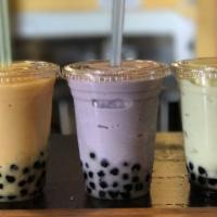 Smoothies - Boba Drinks · Green tea latté, strawberry, mango, taro, honeydew, coconut, piña colada, blended Thai tea, ...