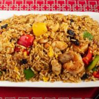 Pineapple Fried Rice (Plate) · Contains pineapples and shrimp.