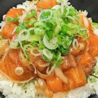 Poke Bowl · with our original poke sauce, it’s a little bit spicy. onion, masago, green onion, flavored ...