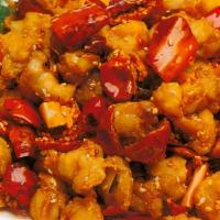 Peppery Chicken / 辣子雞 · Deep fried chicken with Szechuan dried chili.