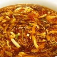 Vinegar Pepper Soup / 酸辣湯 · Spicy Vinegar and pepper soup with shredded bamboo shoots, shredded black fungus, shredded p...