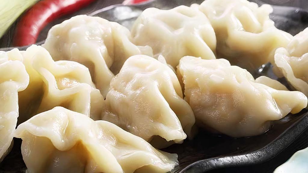 Homemade Dumplings / 手工大水餃(白菜豬肉)  · Boiled dumplings (12 pieces) stuffed with pork and Chinese cabbage.