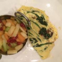 Veggie Omelet · spinach + organic cherry tomato + yellow squash + zucchini + crimini mushroom + fresh mozzar...