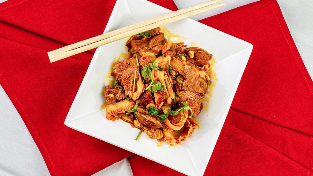 Spicy Combination 夫妻肺片 · Spicy. Cold sliced beef with tripe mixed with a mild sauce