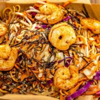 Yaki Soba Noodles · With red and green cabbage, bean sprouts, carrots, nori and soba sauce.