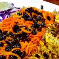 Chicken Kabob · Charbroiled marinated chicken breast with special seasoning. Served with seasoned basmati pa...