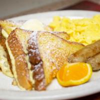 French Toast Combo · Dorry’s diner favorite. Three eggs, two strips of bacon or sausage links and four slices of ...