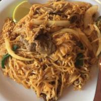 Pad Thai · The most popular thai noodle dish made with rice noodles, eggs, bean sprouts and onions, wit...