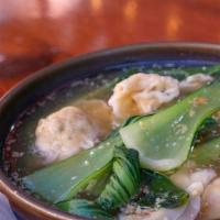 Thai Wonton Soup · House-made chicken wontons, baby bok choy, red onions, kaffir lime, cilantro, sour pepper br...