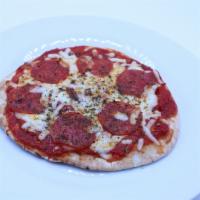 Grind House Pepperoni Pizza · Pitta Bread, Marinara Sauce, Pepperoni, Mozzarella Cheese & Basil.