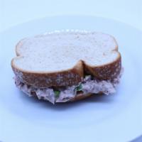 Tuna Sandwich · Tuna, celery, onions, basil,  mayonnaise,  mustard, golden wheat bread.