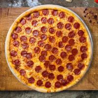Pepperoni Party Pizza · Pepperoni and mozzarella cheese baked on a hand-tossed dough