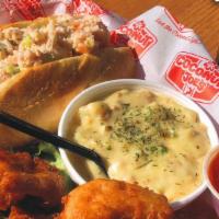 Seafood Combo  · NEW!!! - West Coast Style Shrimp & Lobster Sandwich, cup of clam chowder and 3 battered shri...