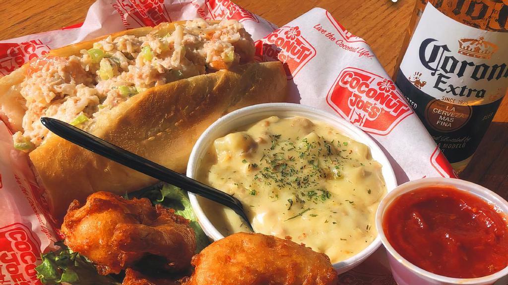 Seafood Combo  · NEW!!! - West Coast Style Shrimp & Lobster Sandwich, cup of clam chowder and 3 battered shrimp with homemade cocktail sauce!