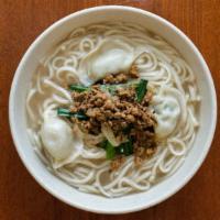 Knife Cut Noodle In Chicken Broth (Kalguksu) · 칼국수. Homemade, thinly sliced, and perfectly cooked flour noodle topped with ground chicken, ...
