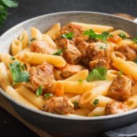 Chicken Arrabiata Penne · Grilled chicken, chefs special spicy red sauce over a bed of penne.
