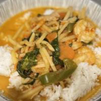 Red Curry · coconut milk, Thai red curry, bamboo shoots, bell pepper and basil.