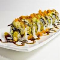 Dragon Roll · In: Cucumber, Crab meat, Shrimp Teumpura
Out: Unagi, Avocado, Tobiko, Unagi Sauce