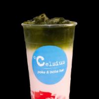 (10) Matcha Blossom · Rose iced milk topped off with our house matcha tea.