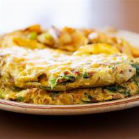 El Rancho Omelette · Seasoned ground beef, sausage, bell pepper, onions, spinach, mushrooms, jack and cheddar che...