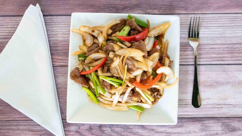 Mongolian Beef With Onions & Hot Pepper · Hot and Spicy.