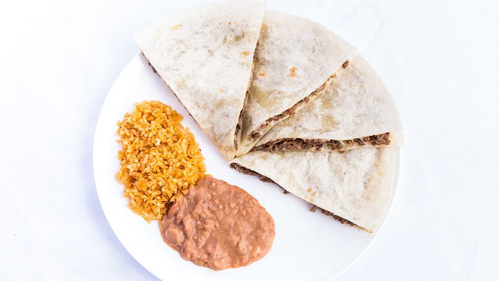 Quesadilla Combo · Served with a Side of rice and Beans. Combo includes a medium drink.