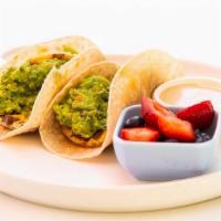 Breakfast Tacos · Grain free tortillas + cheddar + scrambled eggs + rosemary potatoes + guacamole + choice of:...