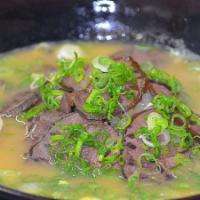  Beef Tendons Ramen · Ramen noodles with beef tendon, half egg, bean sprouts, green onions in shoyu soup base