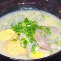  House Special Ramen · Ramen noodles with 3 home-made meatballs, 2 pcs. fish tofu, half egg, sliced chashu, bean sp...