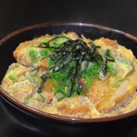 Chicken Katsu Bowl · Chicken katsu cooked with tempura sauce, onions, eggs, roasted seaweed on top