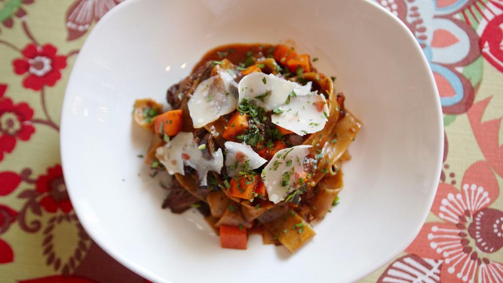 Short Rib Pappardelle · cremini mushroom + carrot + parmesan (gluten free pasta available upon request)