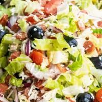 Antipasto Salad · Romaine lettuce, Salami, ham, pepperoni, mozzarella cheese, black olives, and fresh tomato s...