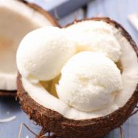 Coconut Ice Cream · Fresh coconut ice cream scoop.