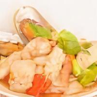 Sea 3. Seafood Combo · Sautéed Calamari, Shrimp, Mussel, Fish, and Imitation Crab with Onion and Bell Pepper in Tha...