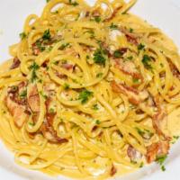 Spaghetti Alla Carbonara · Spaghetti/pancetta /egg/Parmesan.