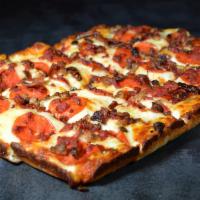 Meat Lovers Pizza · A carnivore's dream: pepperoni, sausage, and BOSS. bacon. Cali-Detroit style steel pan squar...