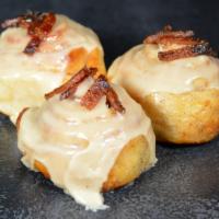 Maple Bacon Cinnamon Rolls (3) · Sweet and salty! Maple glaze joined with BOSS. bacon on a decadent cinnamon roll. Includes 3...