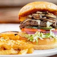 Mushroom Burger · Charbroiled 6 oz. fresh chuck beef patty with house dressing, lettuce, tomato, red onion and...