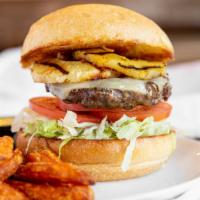 Aloha Burger · Charbroiled fresh 6 oz. beef patty with teriyaki glaze, lettuce, tomato, fresh grilled pinea...
