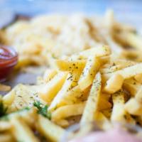 Seasoned French Fries · Fresh fried real skin-on seasoned potato fries.