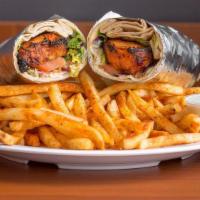 Chicken Kabob Wrap · White chicken breast. Our house marinated chicken breast grilled on skewers