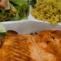 Salmon Plate · includes rice pilaf, salad, pita bread and our special house sauce