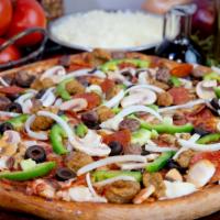 Supreme Pizza · Red sauce, original crust, mozzarella cheese, salami, pepperoni, mushrooms, green peppers, y...