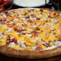 Bacon Chicken Pizza · White sauce, original crust, mozzarella cheese, chicken, applewood smoked bacon, red onions,...