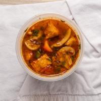 Tom Yum Soup Bowl · Mushrooms, tomato, lemongrass, galango, kaffir lime leaves and chili broth.